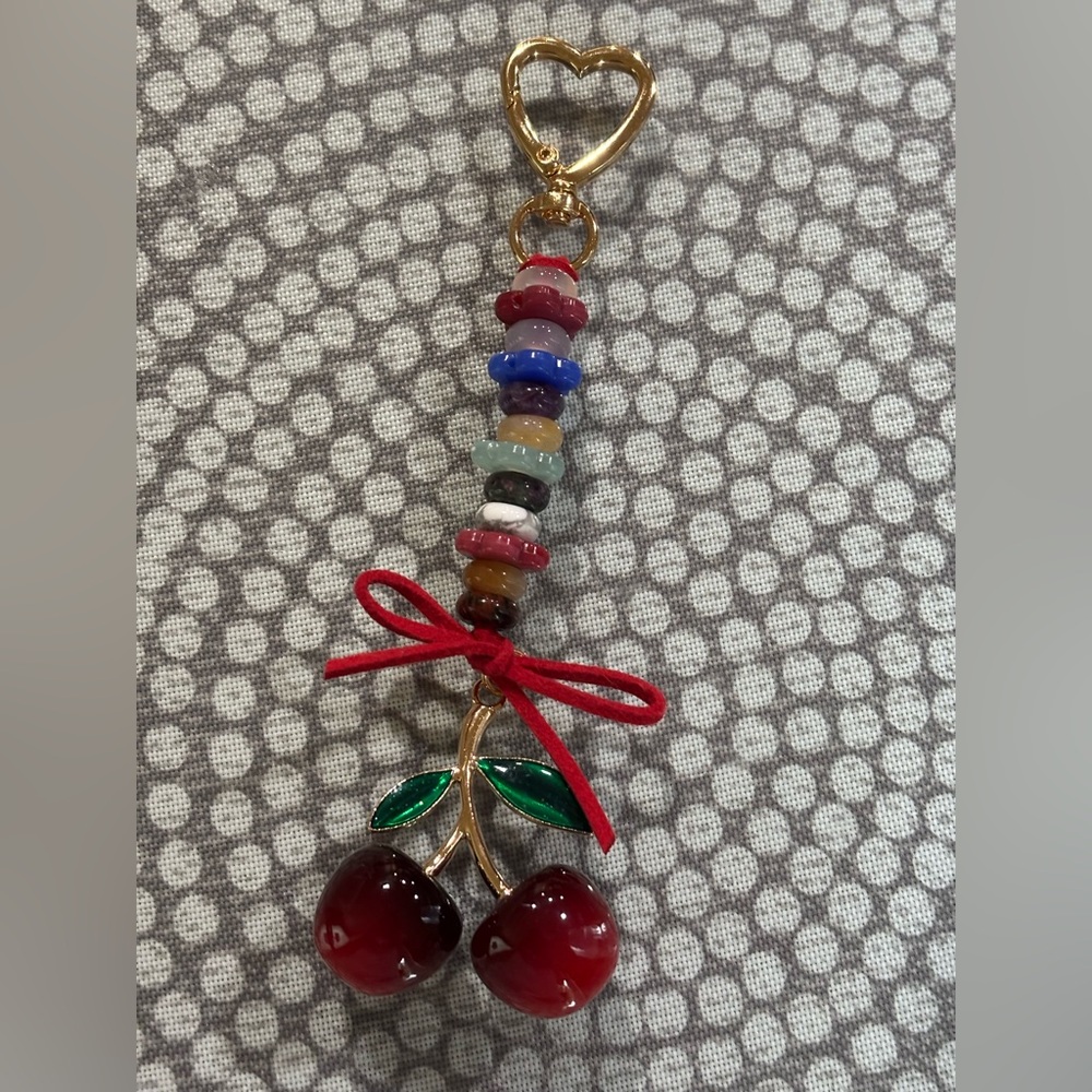 Handmade Cherry Charm Beaded Keychain